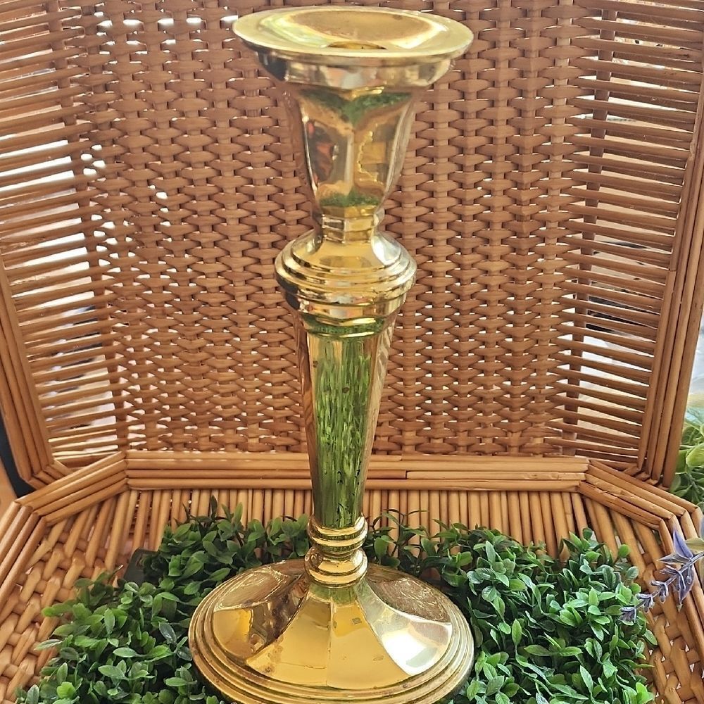 Vtg Stiffel Weighted Shiny Decorative Brass Candle Holder Classic